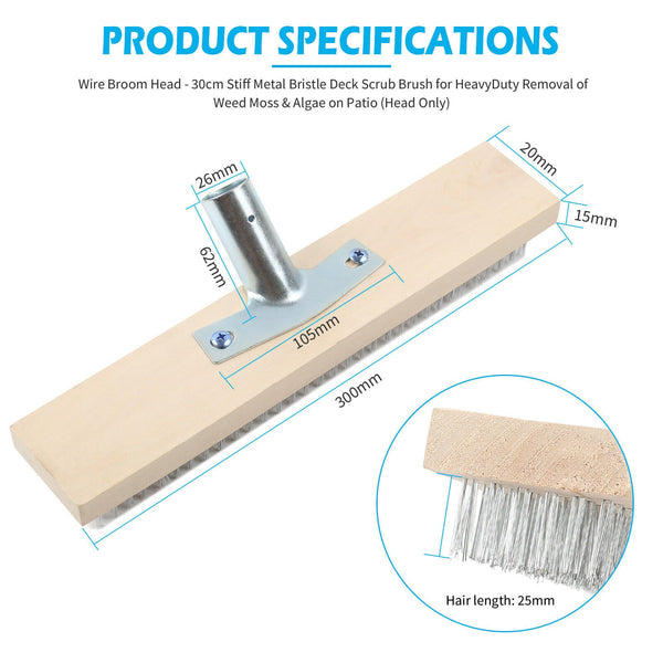 Wire Broom Head Metal Bristle Brush Outdoor Patio Cleaner Moss Algae Remover